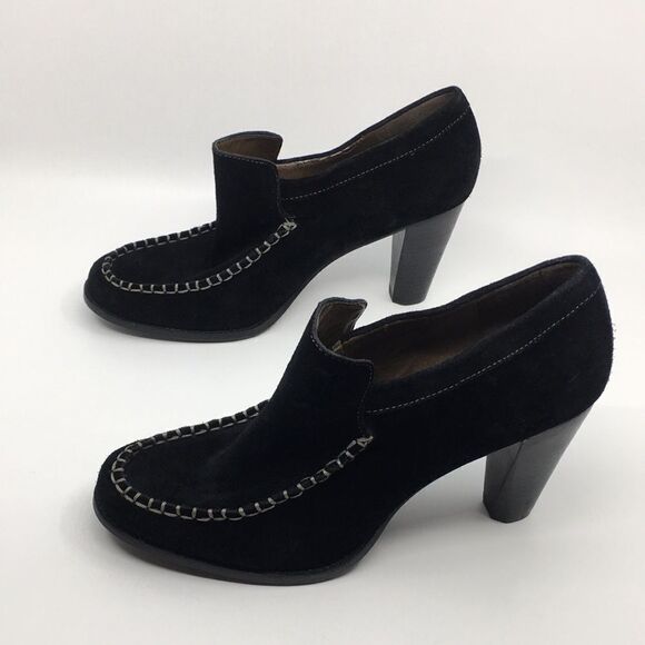 B MAKOWSKY Heeled Black Suede Loafers Sz 11 **slightly flawed** - Picture 3 of 16